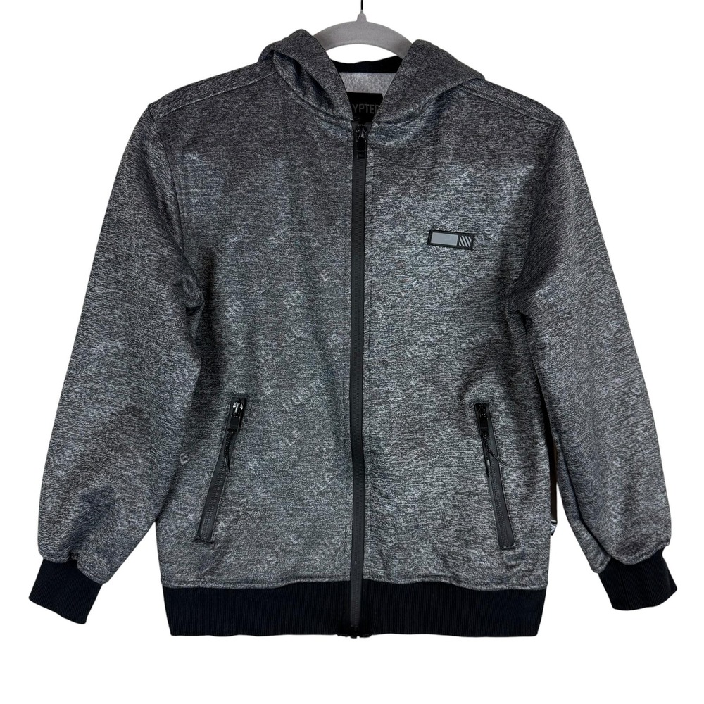 Encrypted Hoodie Sweatshirt Kids 10-12 Gray Full Zip‎ Fleece Hustle Graphic